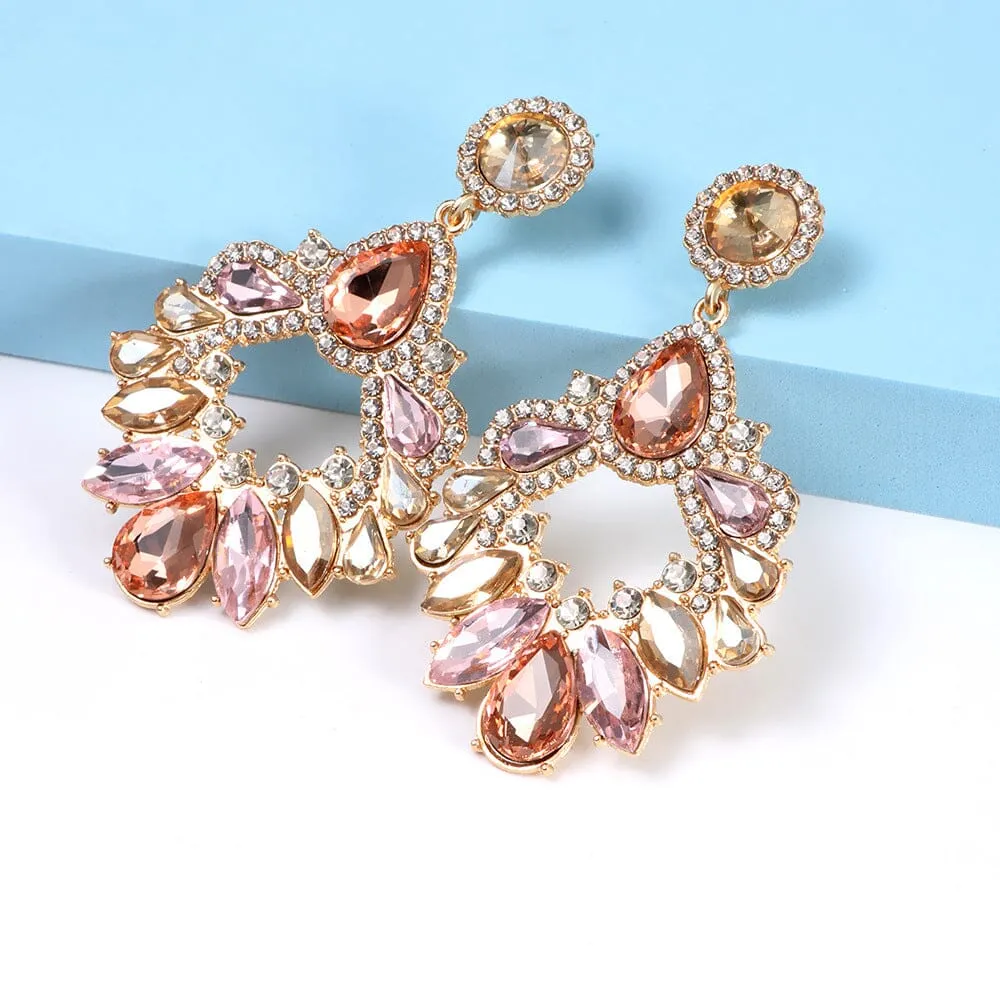 PINK CRYSTAL CHANDELIER DROP EARRINGS Gloria Lanvin