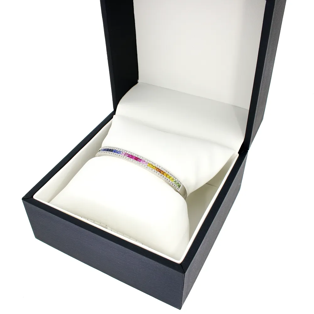 Pre Owned 14ct White Gold Multi Colour Sapphire and Diamond Bangle Bracelet