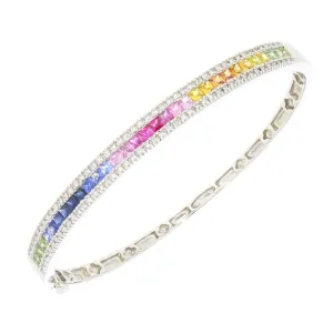 Pre Owned 14ct White Gold Multi Colour Sapphire and Diamond Bangle Bracelet