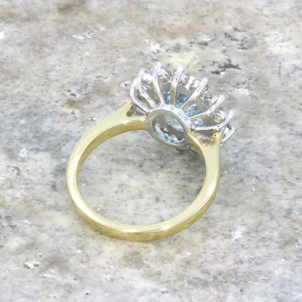 Pre Owned 14ct Yellow Gold 2.45ct Aquamarine and 0.95cts Diamond Cluster Ring