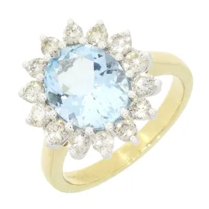 Pre Owned 14ct Yellow Gold 2.45ct Aquamarine and 0.95cts Diamond Cluster Ring