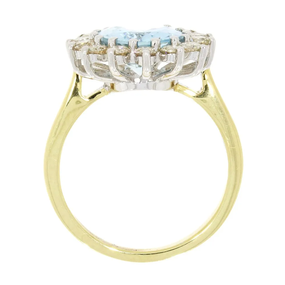 Pre Owned 14ct Yellow Gold 2.45ct Aquamarine and 0.95cts Diamond Cluster Ring
