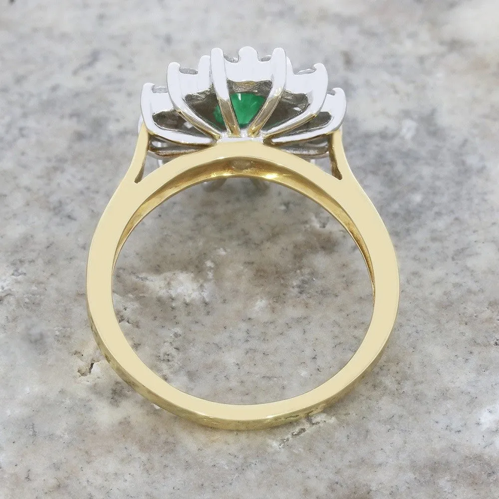 Pre Owned 18ct Gold Emerald and 1.00cts Diamond Cluster Ring