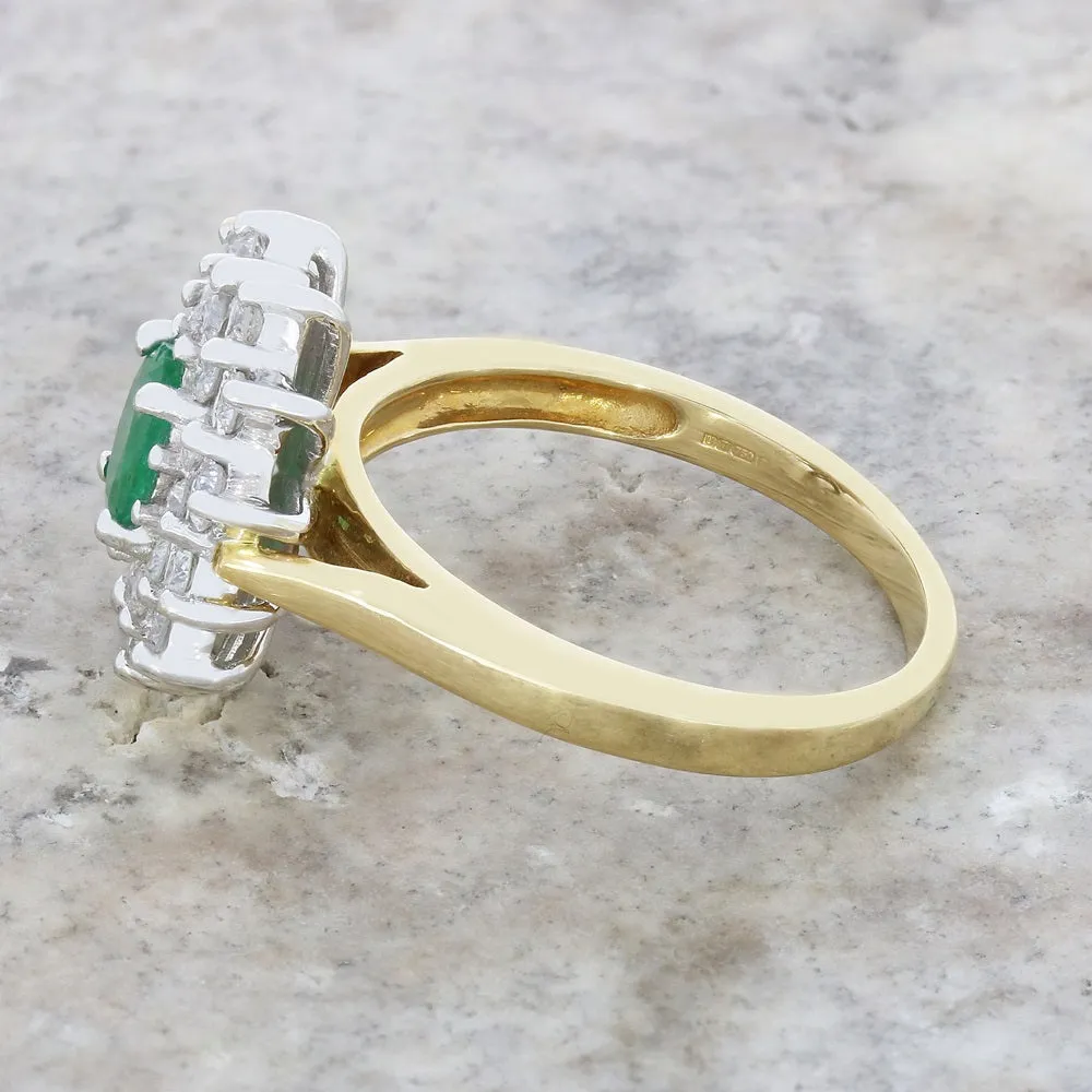 Pre Owned 18ct Gold Emerald and 1.00cts Diamond Cluster Ring