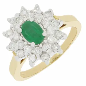 Pre Owned 18ct Gold Emerald and 1.00cts Diamond Cluster Ring