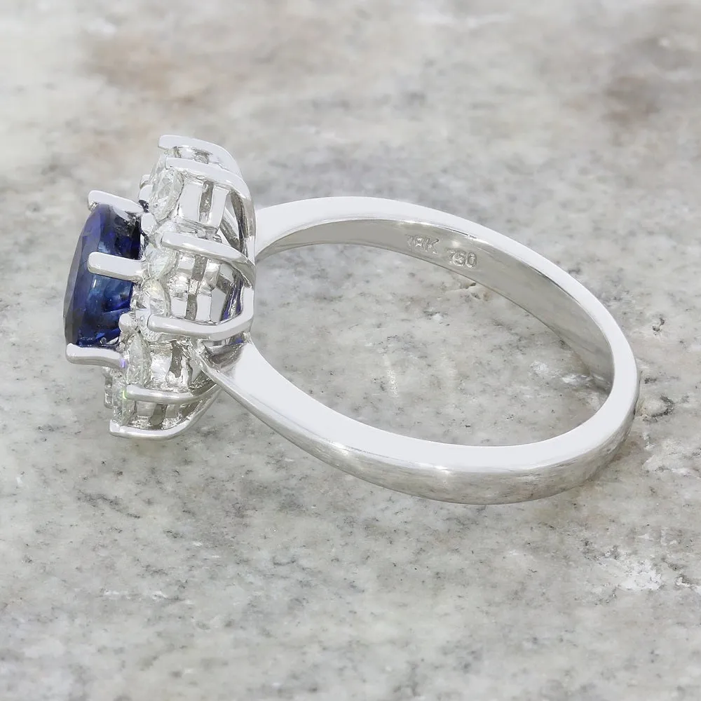 Pre Owned 18ct White Gold 1.20cts Sapphire & 0.96cts Diamond Cluster Ring