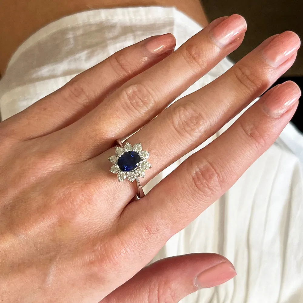 Pre Owned 18ct White Gold 1.20cts Sapphire & 0.96cts Diamond Cluster Ring