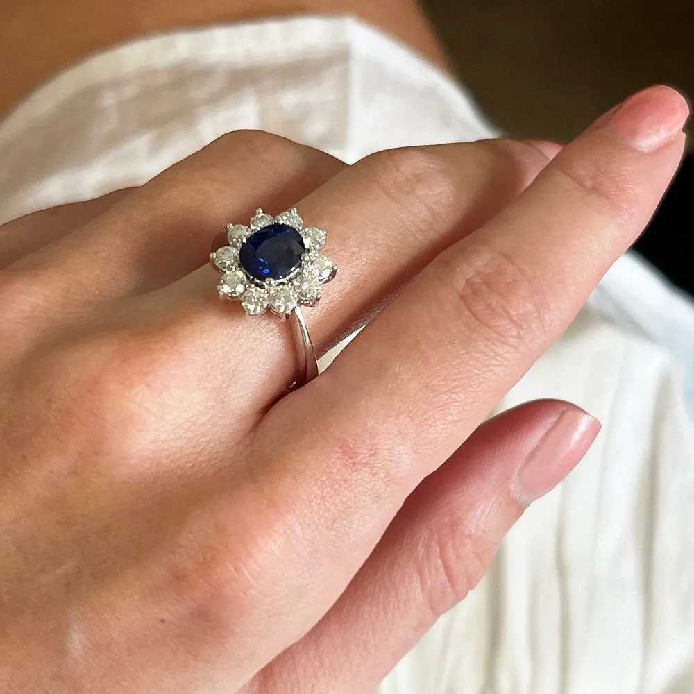Pre Owned 18ct White Gold 1.20cts Sapphire & 0.96cts Diamond Cluster Ring