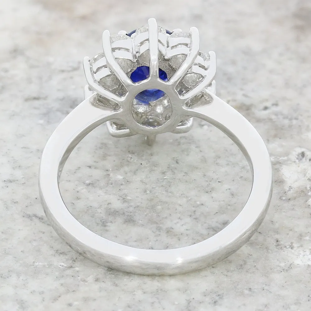 Pre Owned 18ct White Gold 1.20cts Sapphire & 0.96cts Diamond Cluster Ring
