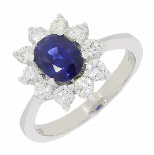 Pre Owned 18ct White Gold 1.20cts Sapphire & 0.96cts Diamond Cluster Ring