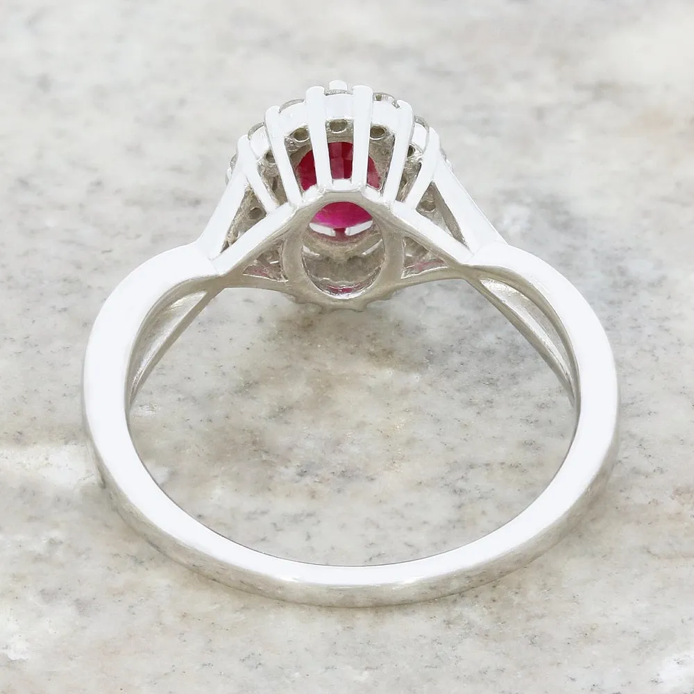 Pre Owned 18ct White Gold Ruby and 0.24cts Diamond Cluster Ring