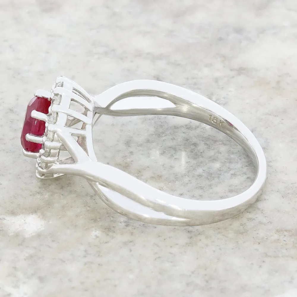 Pre Owned 18ct White Gold Ruby and 0.24cts Diamond Cluster Ring