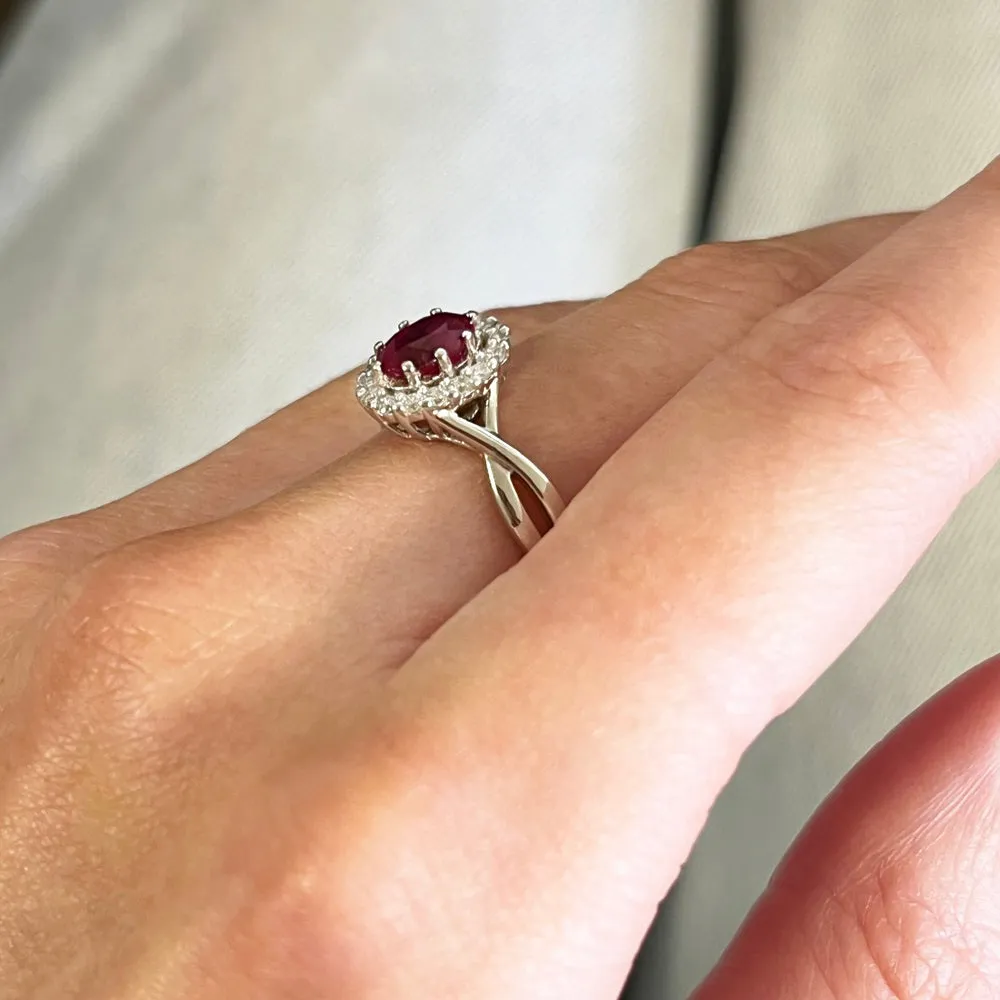 Pre Owned 18ct White Gold Ruby and 0.24cts Diamond Cluster Ring