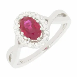Pre Owned 18ct White Gold Ruby and 0.24cts Diamond Cluster Ring