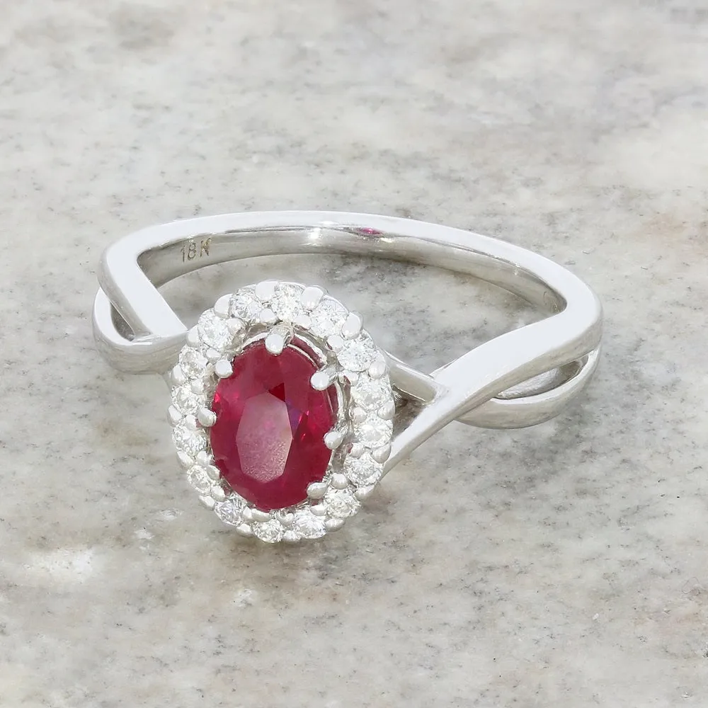 Pre Owned 18ct White Gold Ruby and 0.24cts Diamond Cluster Ring