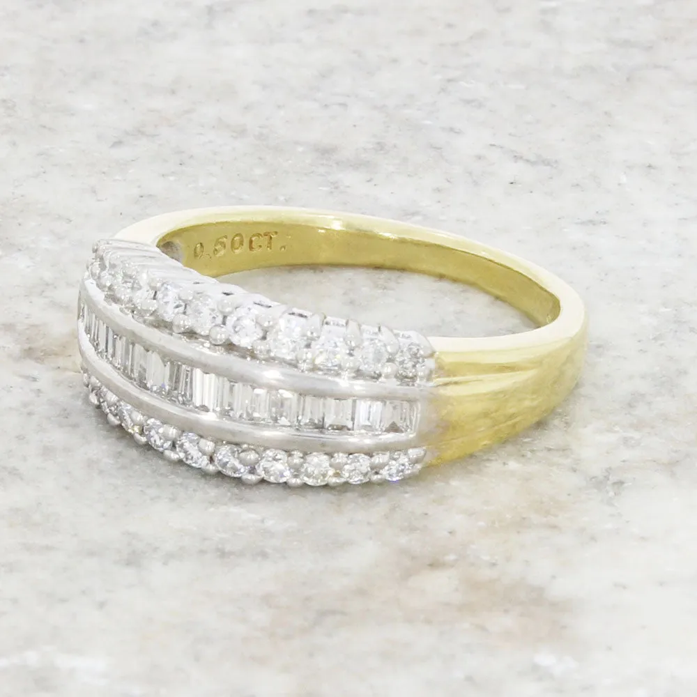 Pre Owned 18ct Yellow Gold 0.60cts Diamond Triple Row Dress Ring