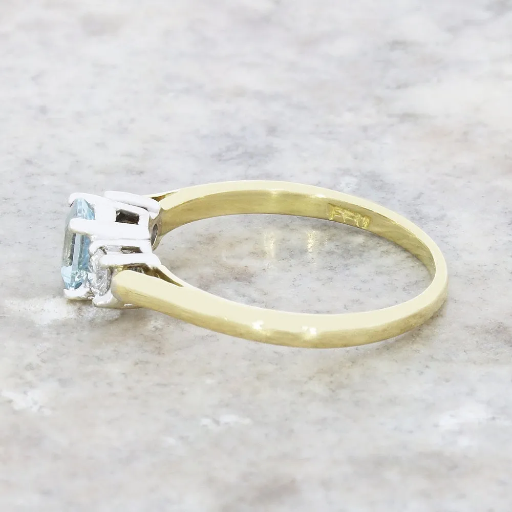 Pre Owned 18ct Yellow Gold Aquamarine and Diamond Trilogy Ring