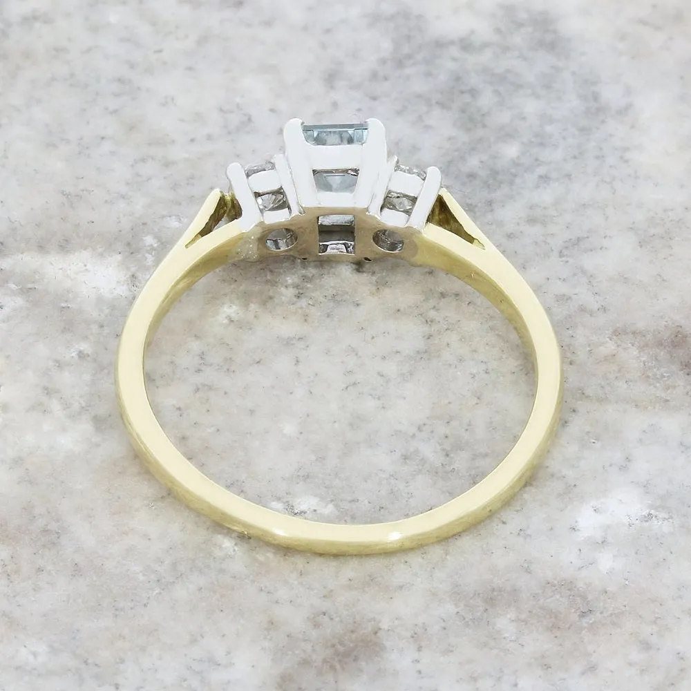Pre Owned 18ct Yellow Gold Aquamarine and Diamond Trilogy Ring
