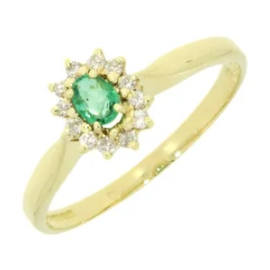Pre Owned 18ct Yellow Gold Emerald And Diamond Cluster Ring