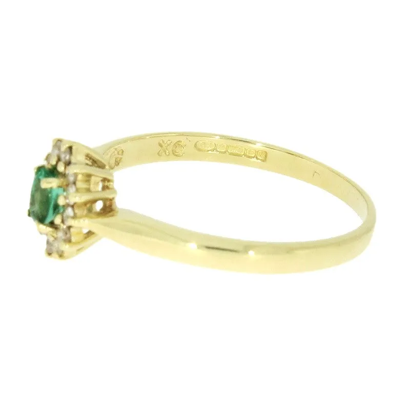 Pre Owned 18ct Yellow Gold Emerald And Diamond Cluster Ring