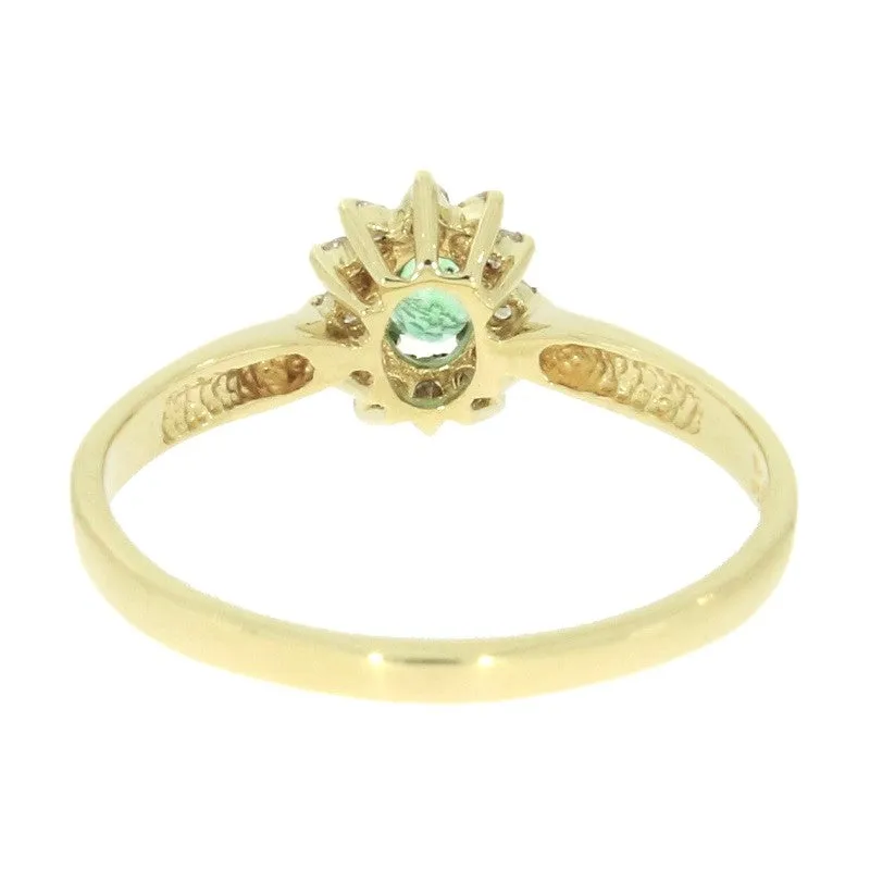 Pre Owned 18ct Yellow Gold Emerald And Diamond Cluster Ring