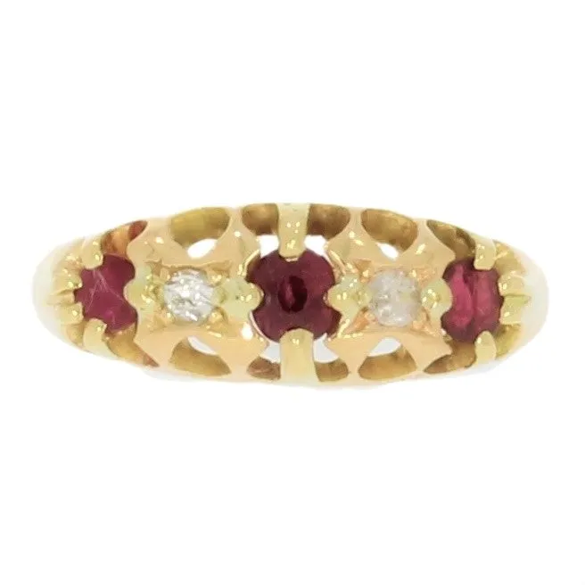 Pre Owned 18ct Yellow Gold Ruby & Diamond Vintage Ring