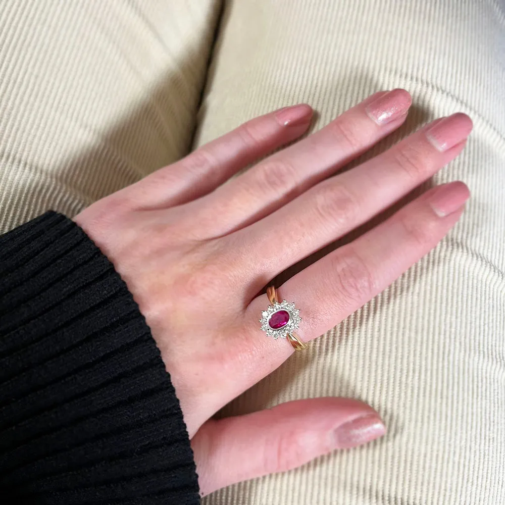 Pre Owned 18ct Yellow Gold Ruby And Diamond Cluster Ring