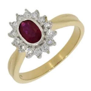Pre Owned 18ct Yellow Gold Ruby And Diamond Cluster Ring