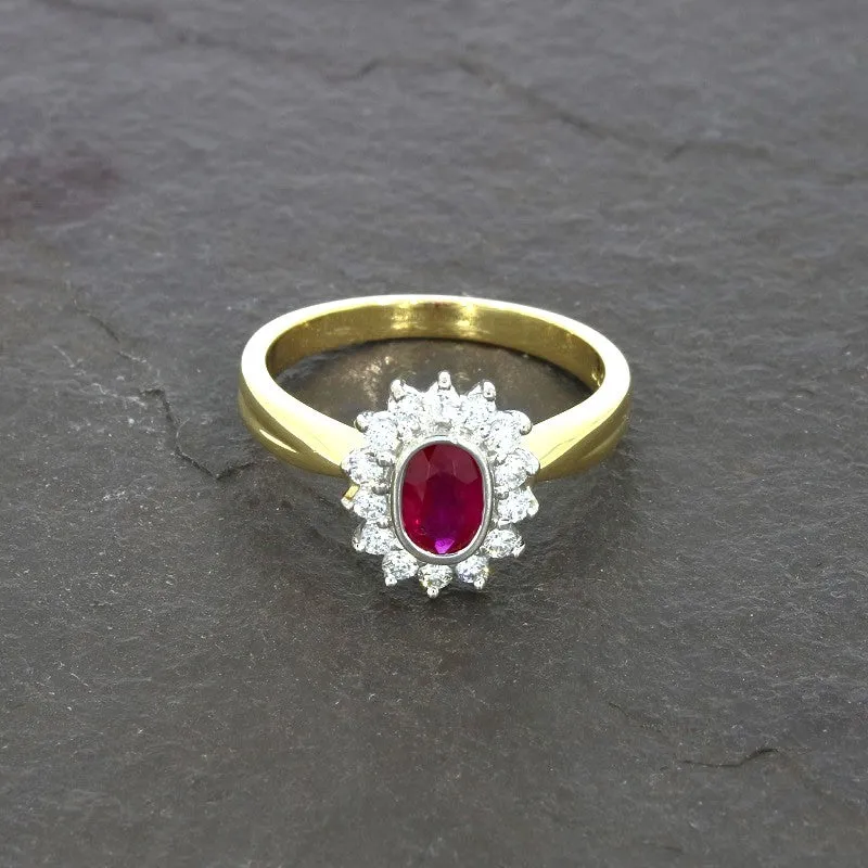 Pre Owned 18ct Yellow Gold Ruby And Diamond Cluster Ring