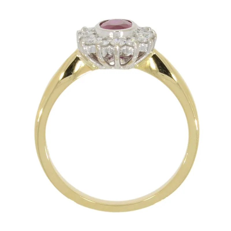 Pre Owned 18ct Yellow Gold Ruby And Diamond Cluster Ring