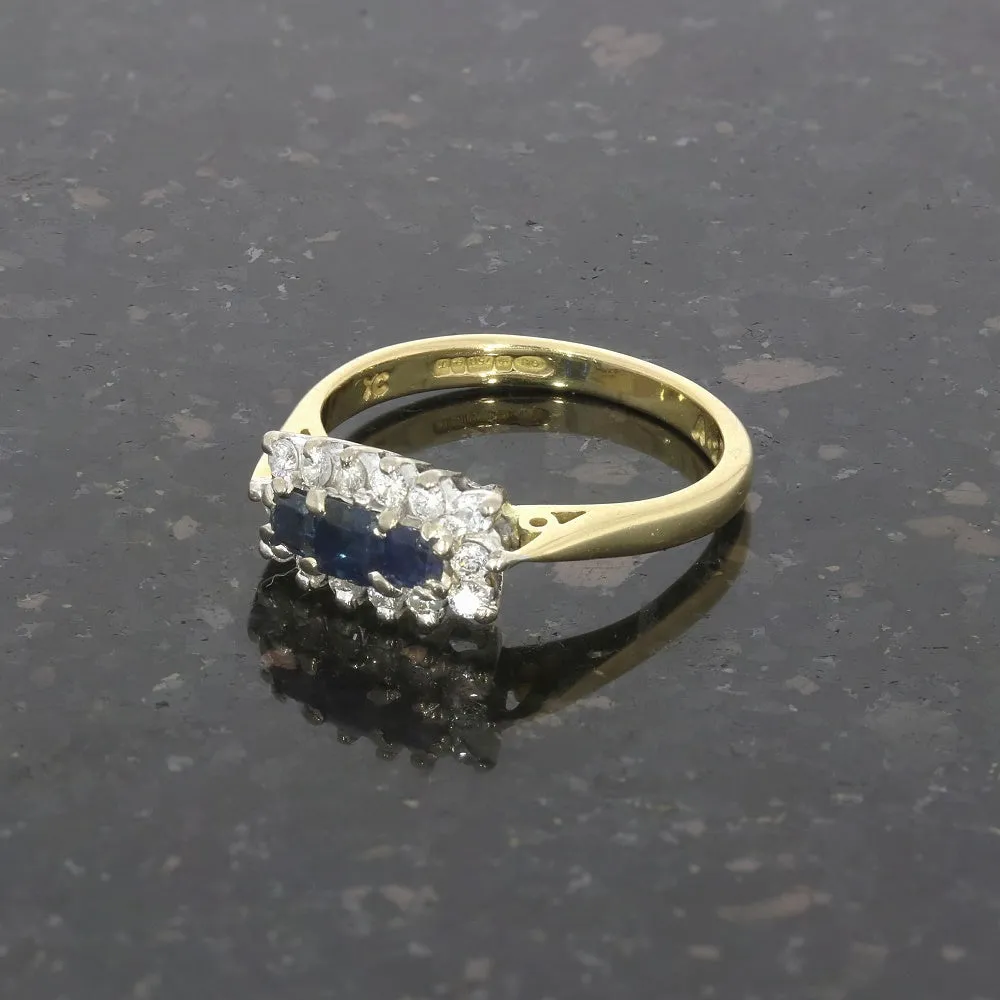 Pre Owned 18ct Yellow Gold Sapphire and 0.24cts Diamond Cluster Ring