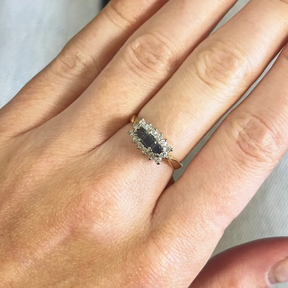 Pre Owned 18ct Yellow Gold Sapphire and 0.24cts Diamond Cluster Ring