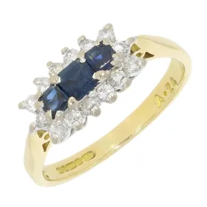 Pre Owned 18ct Yellow Gold Sapphire and 0.24cts Diamond Cluster Ring