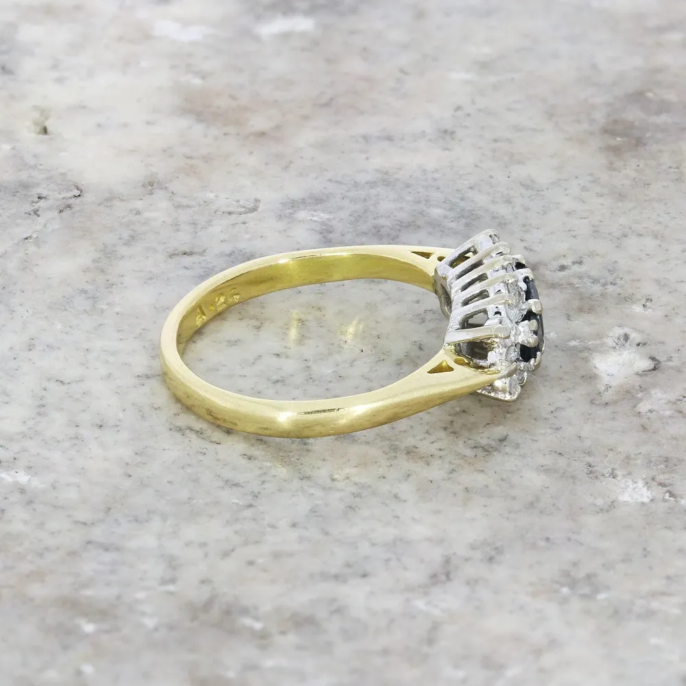Pre Owned 18ct Yellow Gold Sapphire and 0.24cts Diamond Cluster Ring