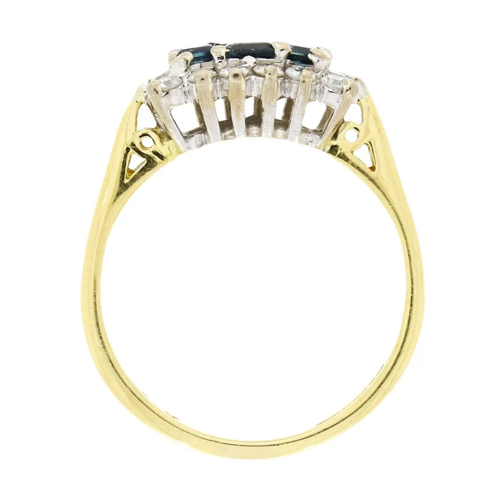 Pre Owned 18ct Yellow Gold Sapphire and 0.24cts Diamond Cluster Ring