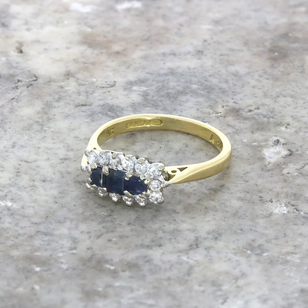 Pre Owned 18ct Yellow Gold Sapphire and 0.24cts Diamond Cluster Ring