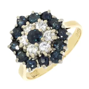 Pre Owned 18ct Yellow Gold Sapphire And 0.25cts Diamond Cluster Ring