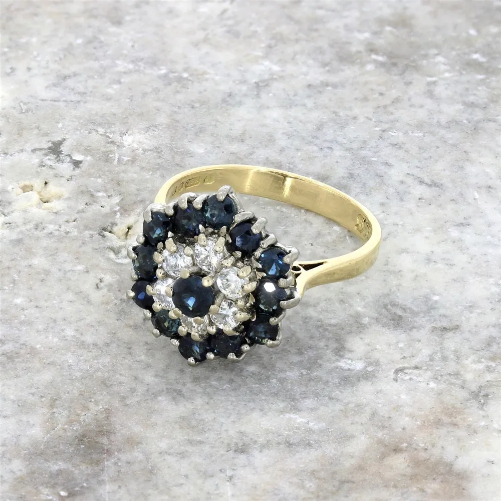 Pre Owned 18ct Yellow Gold Sapphire And 0.25cts Diamond Cluster Ring