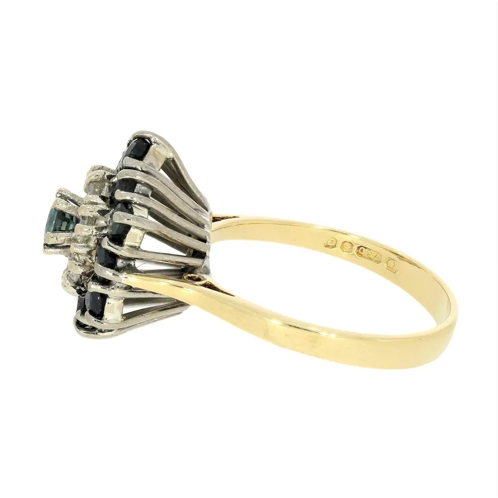 Pre Owned 18ct Yellow Gold Sapphire And 0.25cts Diamond Cluster Ring