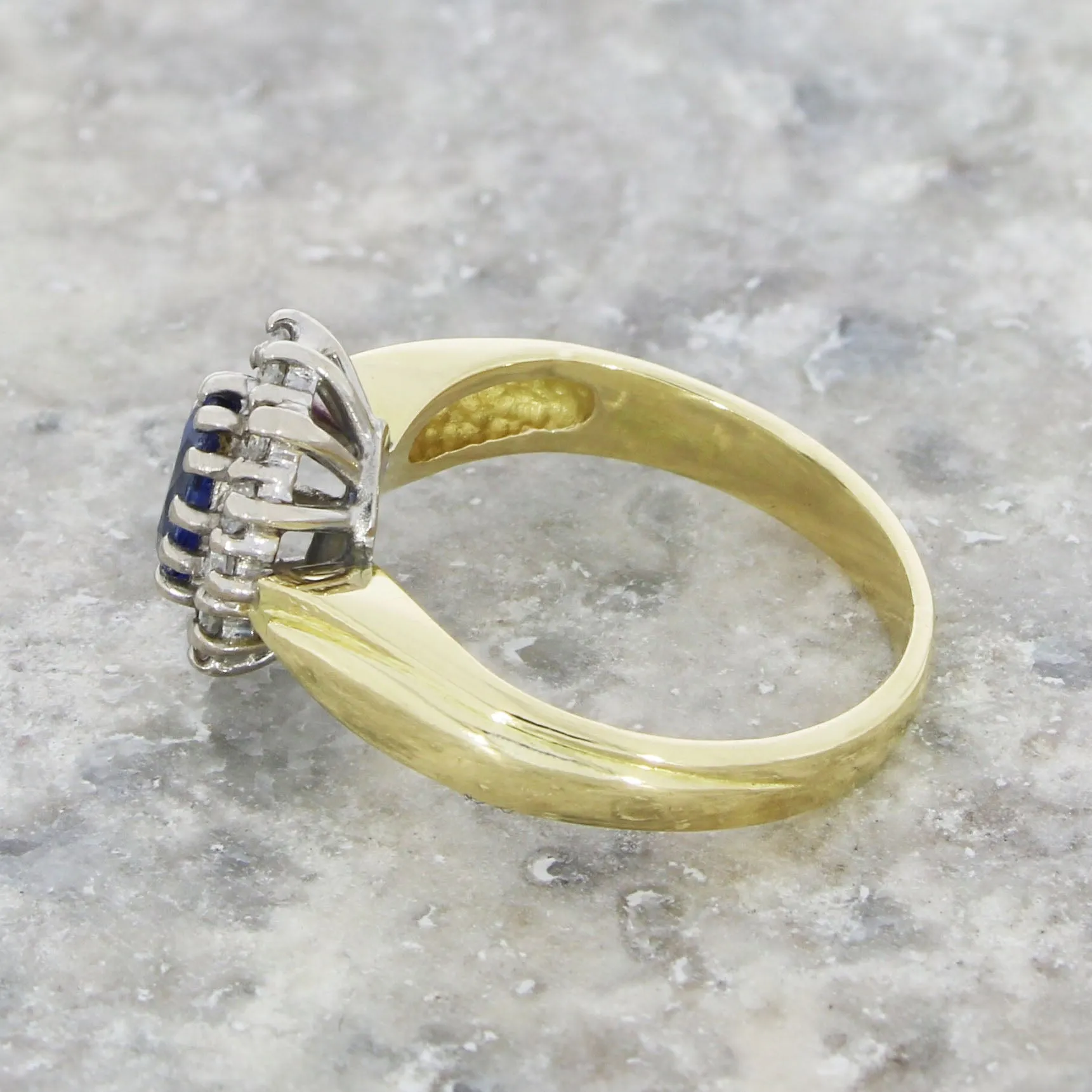 Pre Owned 18ct Yellow Gold Sapphire And 0.25cts Diamond Cluster Ring
