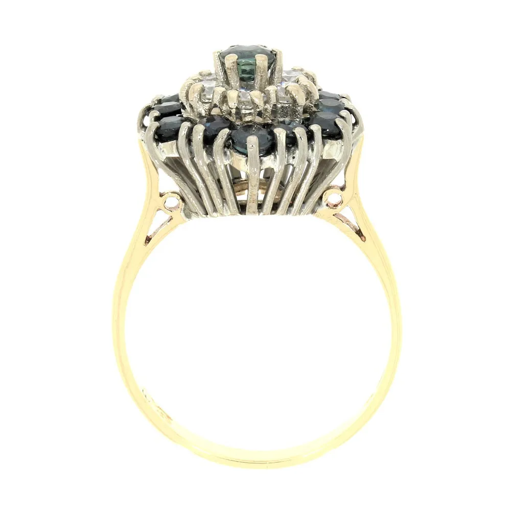 Pre Owned 18ct Yellow Gold Sapphire And 0.25cts Diamond Cluster Ring