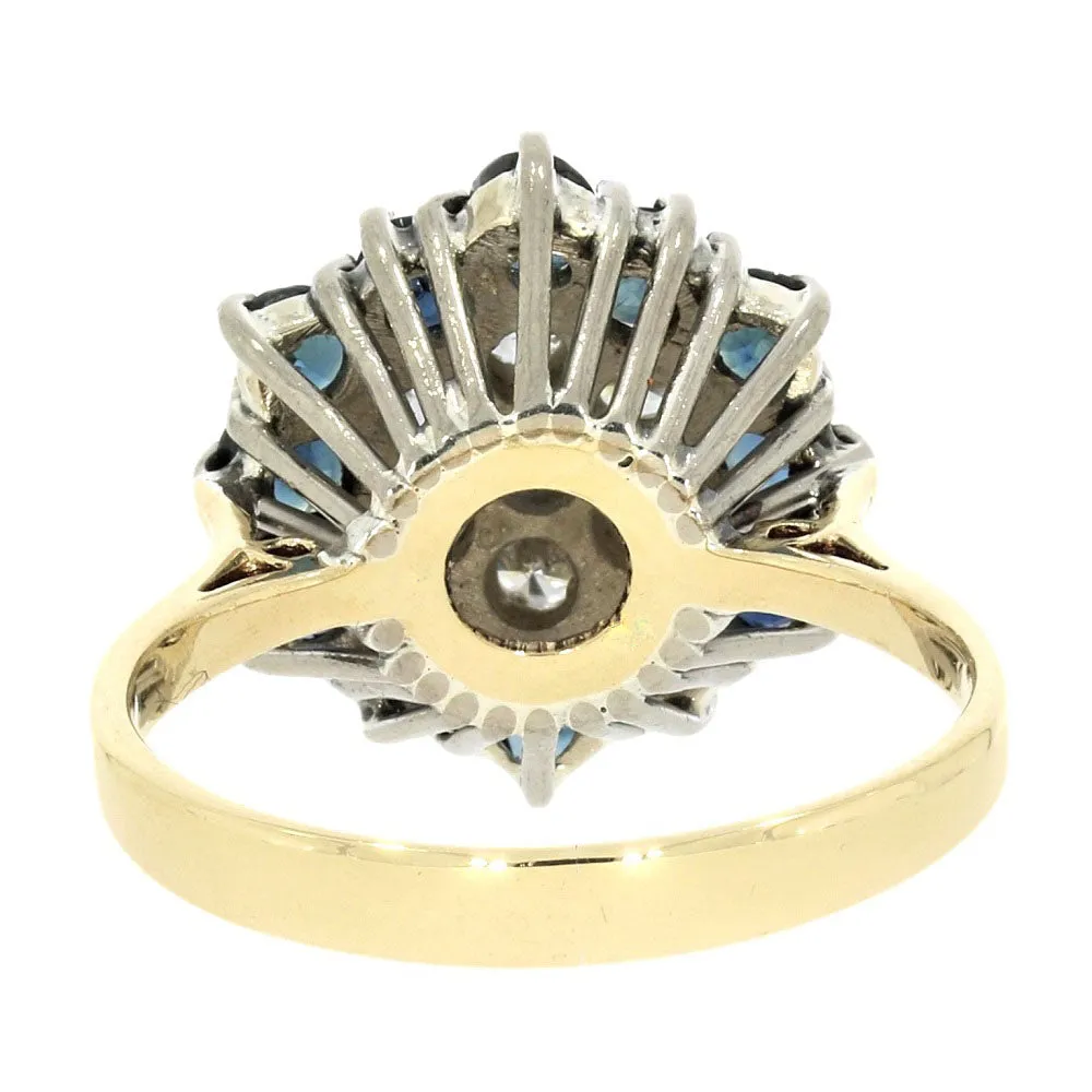 Pre Owned 18ct Yellow Gold Sapphire And 0.25cts Diamond Cluster Ring