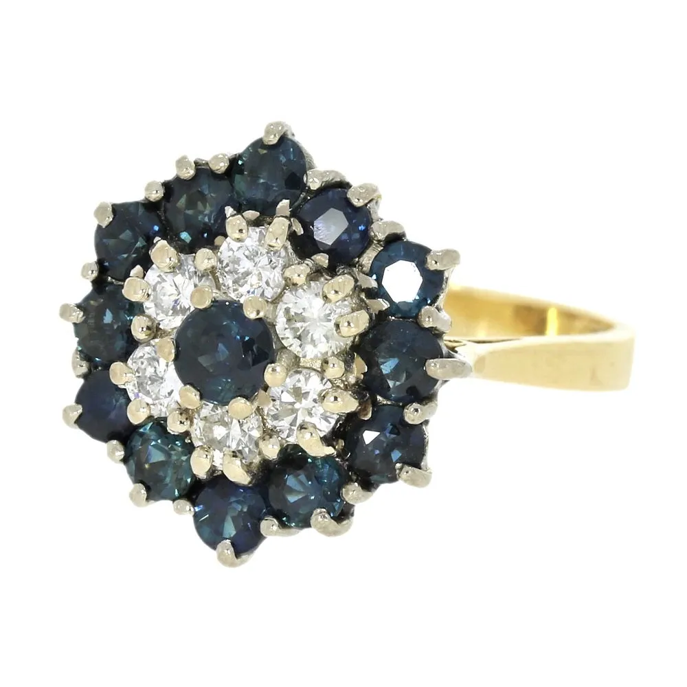 Pre Owned 18ct Yellow Gold Sapphire And 0.25cts Diamond Cluster Ring