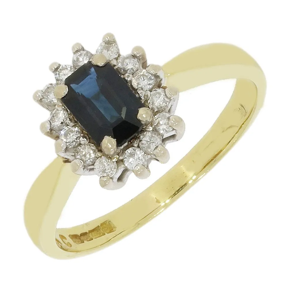 Pre Owned 18ct Yellow Gold Sapphire and Diamond Cluster Ring