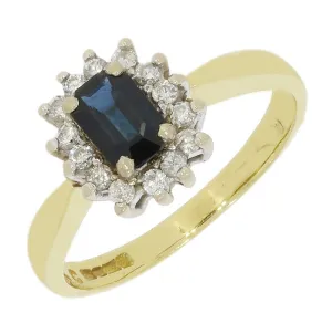 Pre Owned 18ct Yellow Gold Sapphire and Diamond Cluster Ring