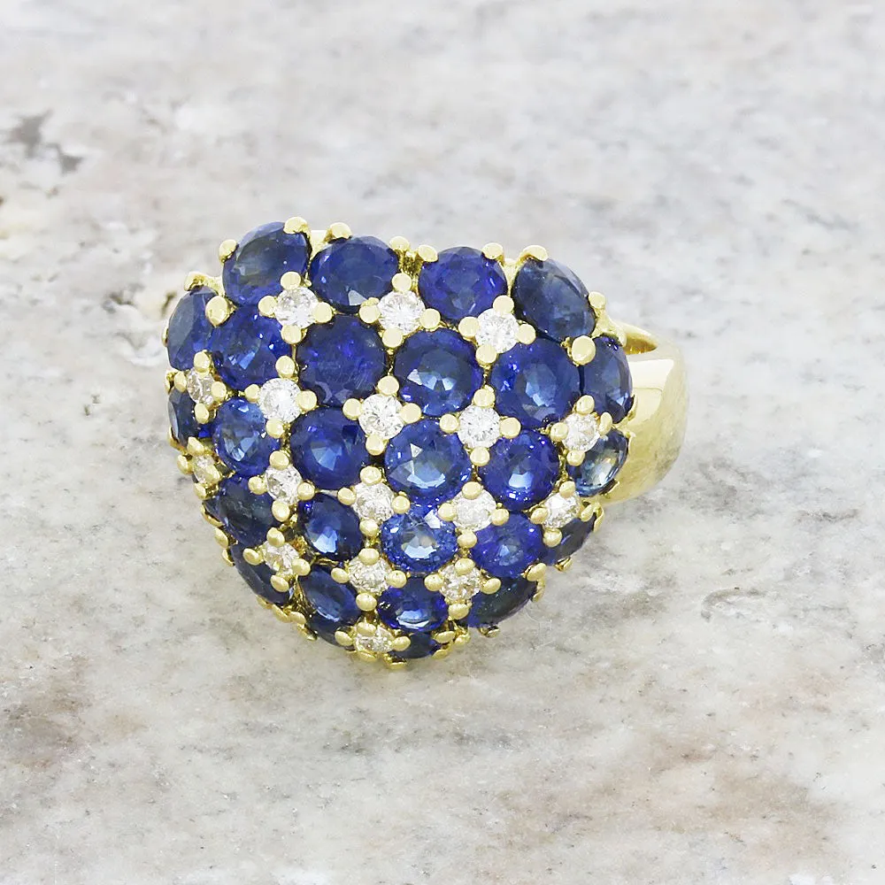 Pre Owned 18ct Yellow Gold Sapphire and Diamond Heart Cluster Ring