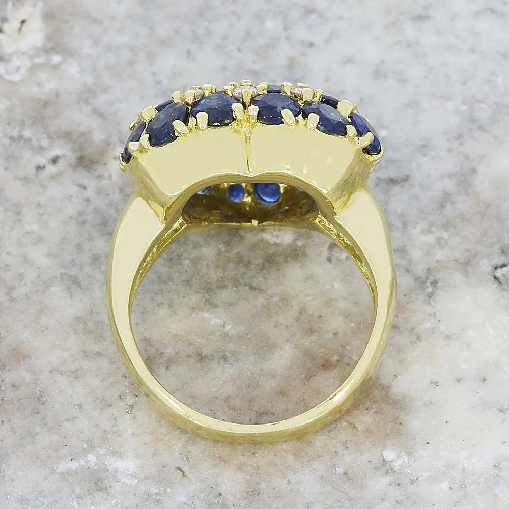 Pre Owned 18ct Yellow Gold Sapphire and Diamond Heart Cluster Ring