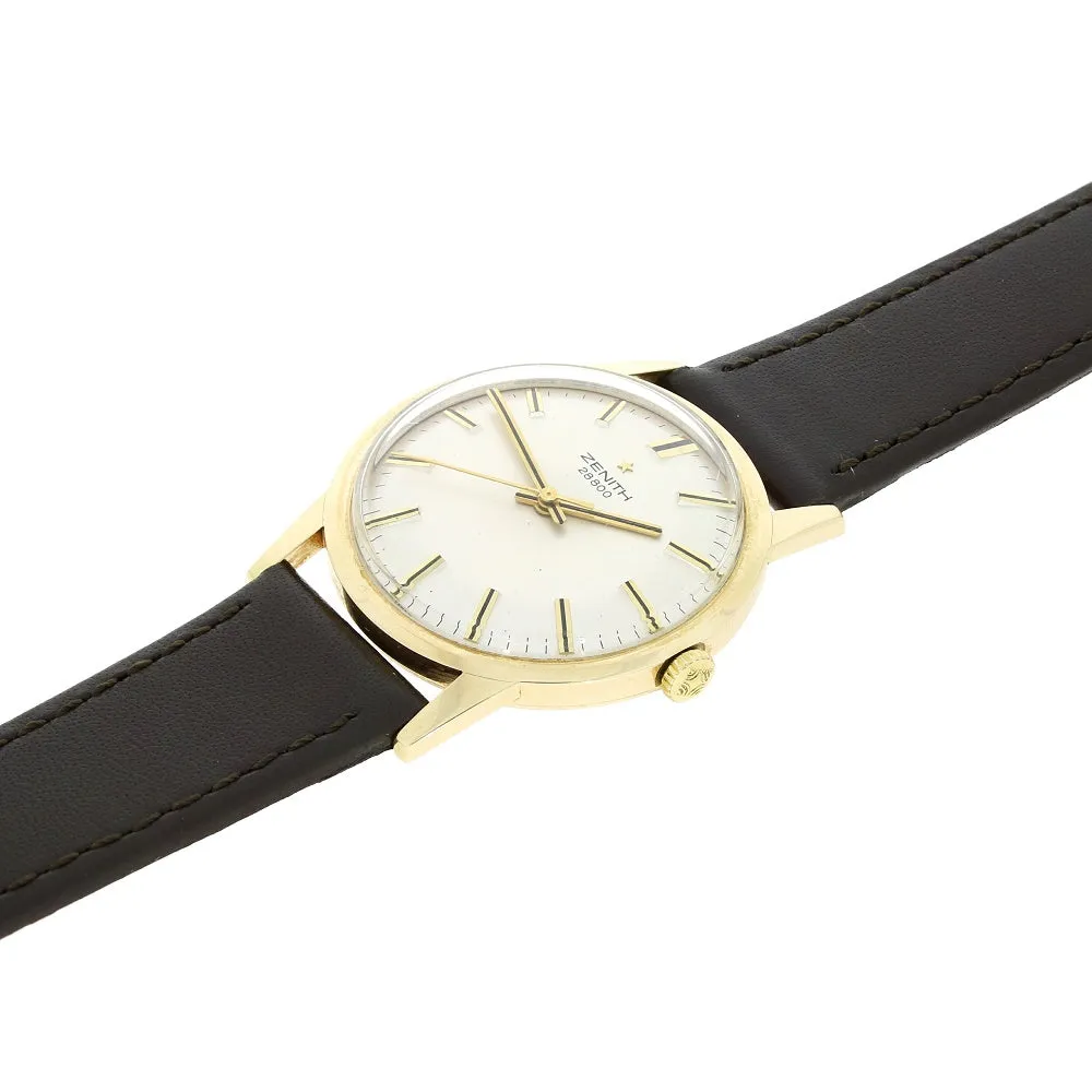 Pre Owned 9ct Gold Vintage Zenith Leather Strap Mechanical Watch RW0543
