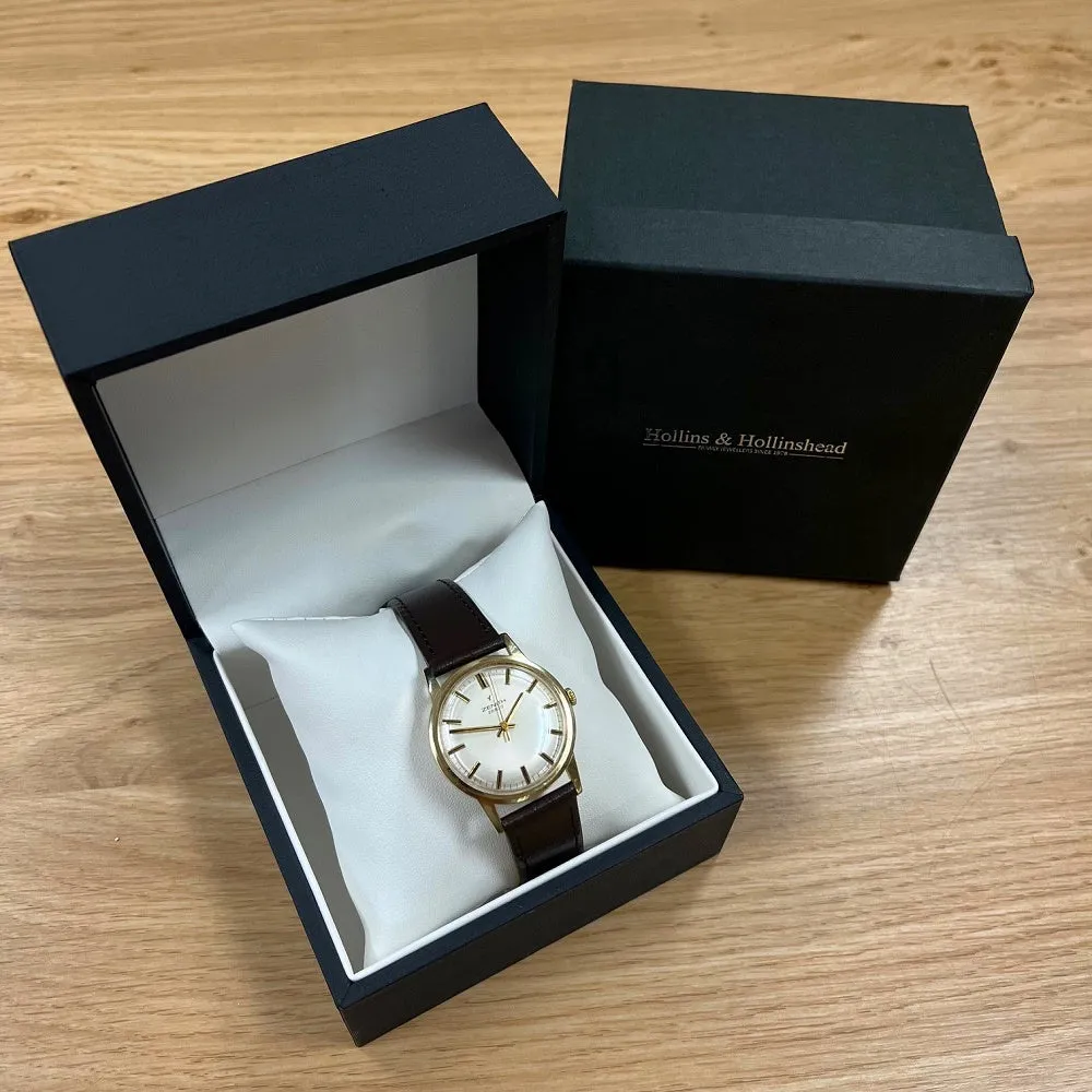 Pre Owned 9ct Gold Vintage Zenith Leather Strap Mechanical Watch RW0543