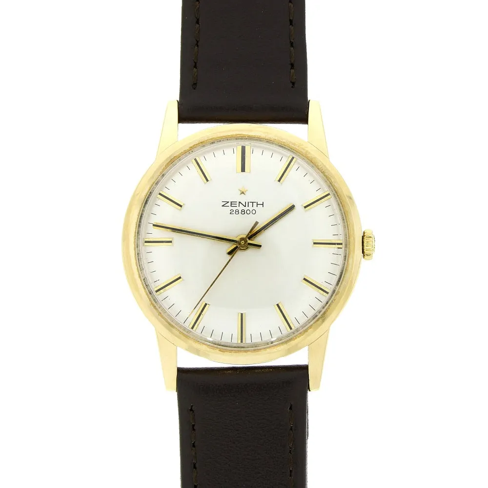 Pre Owned 9ct Gold Vintage Zenith Leather Strap Mechanical Watch RW0543